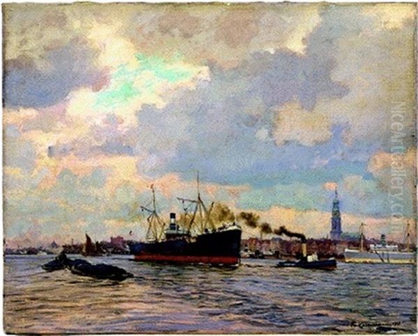 Hamburger Hafen Oil Painting by Friedrich Kallmorgen