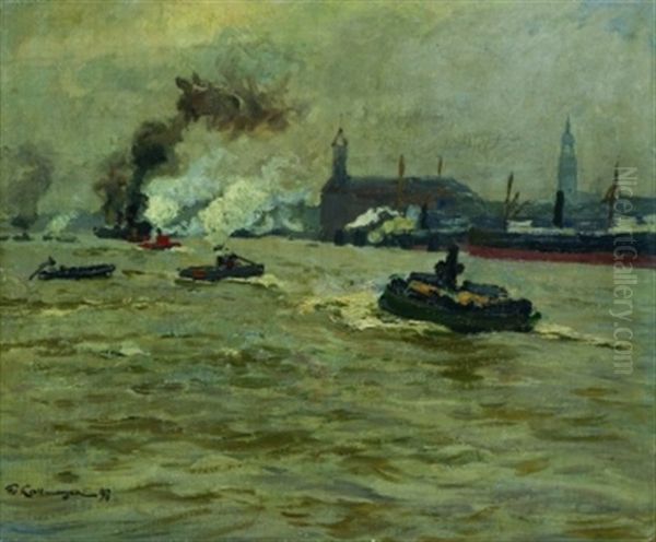 Hamburger Hafen Oil Painting by Friedrich Kallmorgen