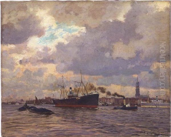 Hamburger Hafen Oil Painting by Friedrich Kallmorgen