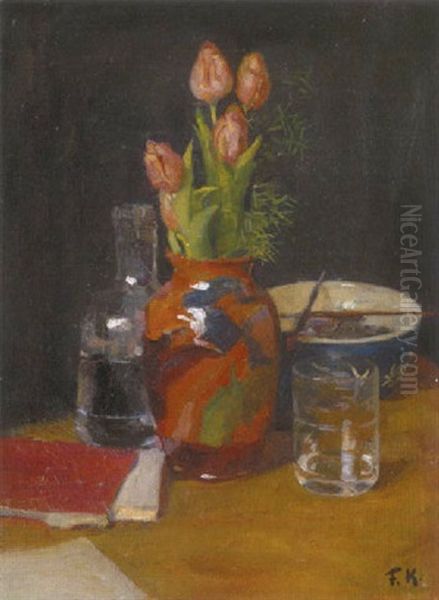 Stilleben Mit Tulpen In Einer Vase Oil Painting by Friedrich Kallmorgen