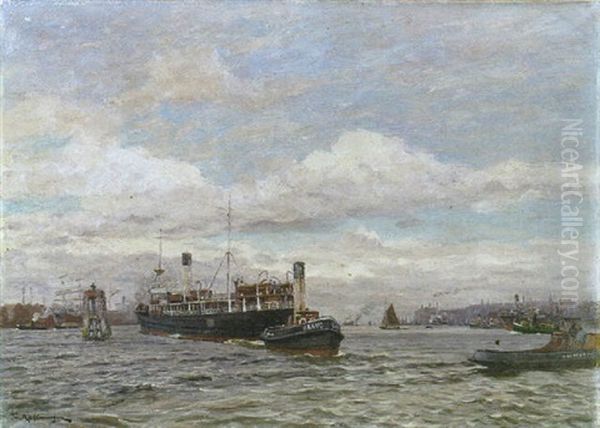 Dampfer Mit Schlepper Oil Painting by Friedrich Kallmorgen