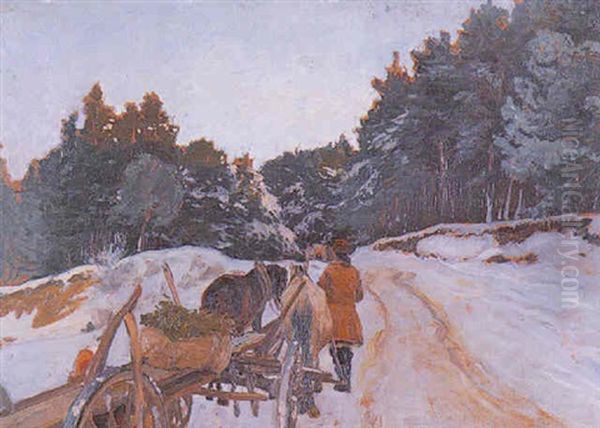 Russische Holzfuhrleute Oil Painting by Friedrich Kallmorgen