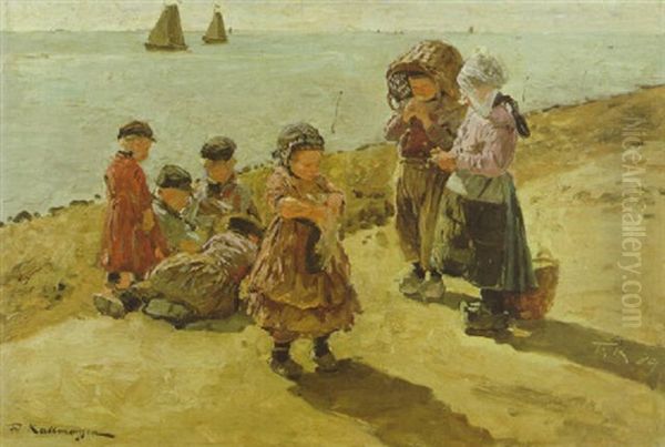 Fischerkinder - Volendam Oil Painting by Friedrich Kallmorgen