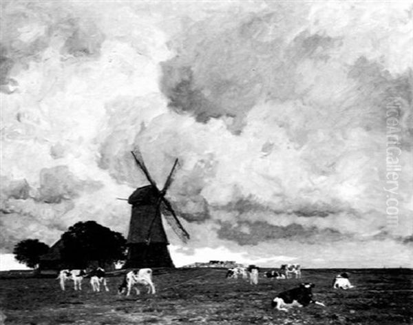 Hollandische Landschaft Mit Einer Windmuhle Oil Painting by Friedrich Kallmorgen