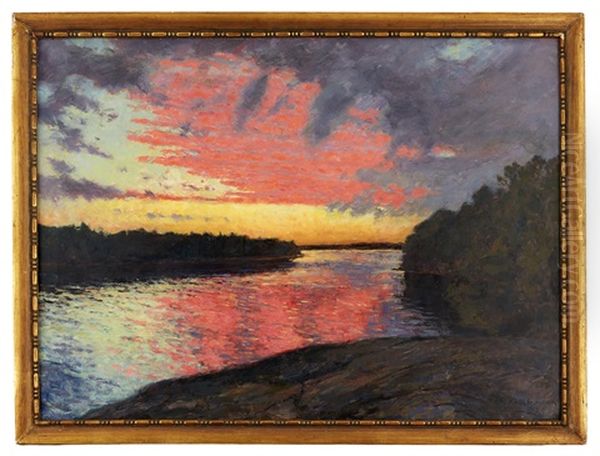 Solnedgang I Skargarden Oil Painting by Gottfried Kallstenius