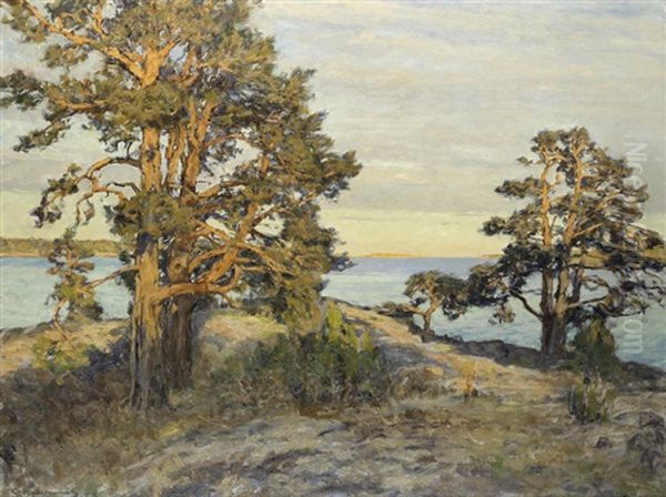 Coastal Landscape At Sunset Oil Painting by Gottfried Kallstenius