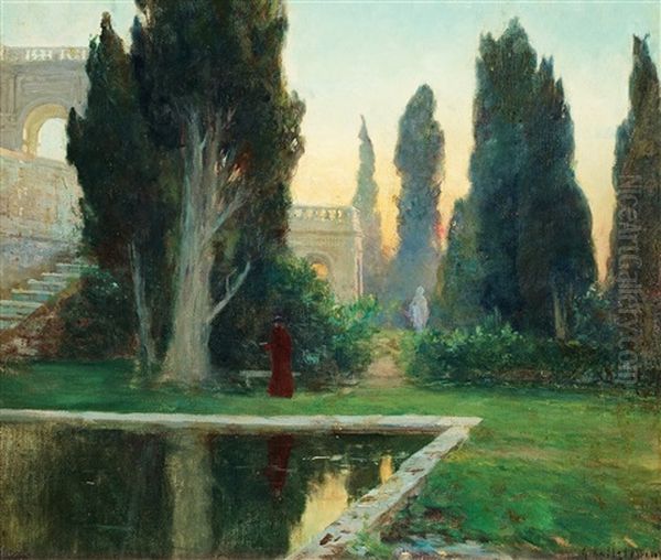 Villa D'este At Sunset Oil Painting by Gottfried Kallstenius