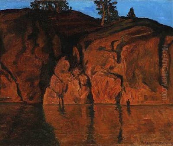 Archipelago Cliff Reflected In The Water by Gottfried Kallstenius