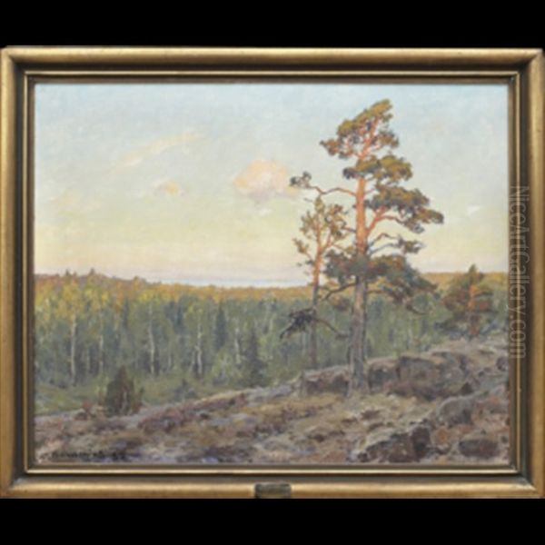 Landskap Med Trad Oil Painting by Gottfried Kallstenius