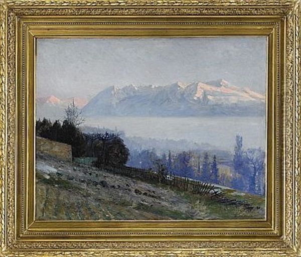 Vy Fran Lausanne Mot Mont Blanc Oil Painting by Gottfried Kallstenius