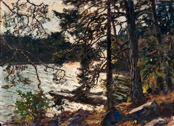 A Forest Torrent Oil Painting by Gottfried Kallstenius