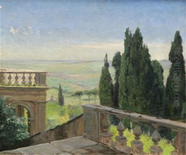 Villa D'este - Terassvy Fran Tivoli, Italien Oil Painting by Gottfried Kallstenius