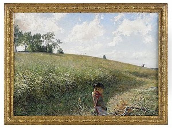 Flicka Pa Sommarang Oil Painting by Gottfried Kallstenius