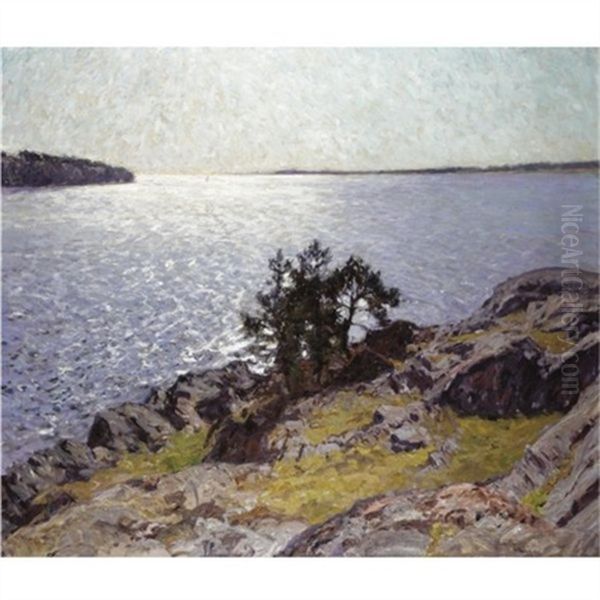 Sunlit Coastal View Oil Painting by Gottfried Kallstenius