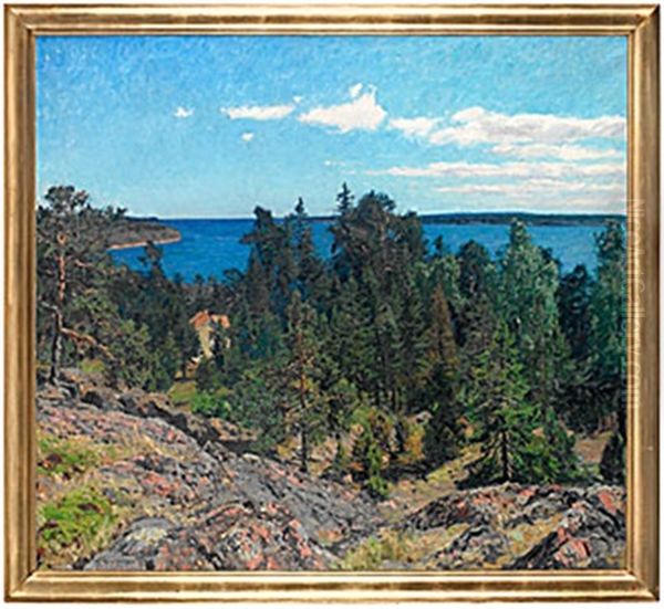 Solbelyst Skargardslandskap Oil Painting by Gottfried Kallstenius