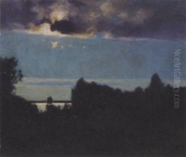 Moonlight On The Ocean Oil Painting by Gottfried Kallstenius