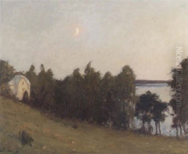 Sommarnatt - Stjolandskap Med Hus Oil Painting by Gottfried Kallstenius