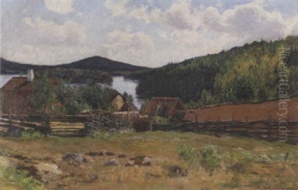 Norrlandskt Sommarlandskap Med Gard Oil Painting by Gottfried Kallstenius