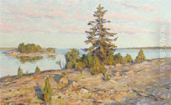 Soligt Skargardslandskap Oil Painting by Gottfried Kallstenius