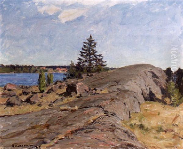 Skargardsklippor I Sommarsol Oil Painting by Gottfried Kallstenius