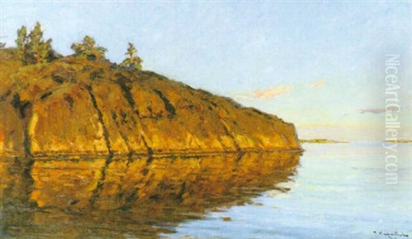 Solbelyst Skargardsklippa Oil Painting by Gottfried Kallstenius