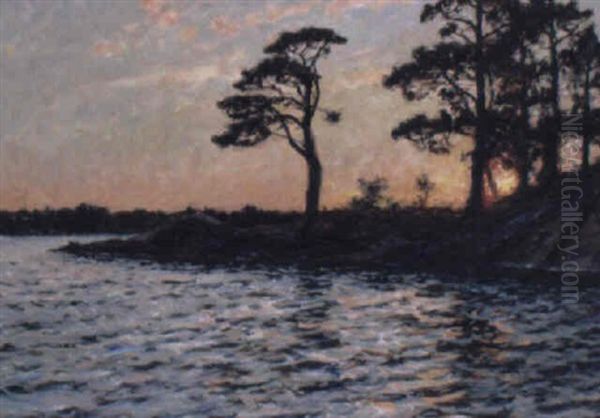 Skargardslandskap I Solnedgang Oil Painting by Gottfried Kallstenius