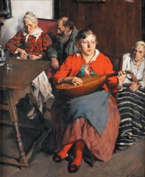 La Joueuse De Mandoline, 1924 Oil Painting by Peter Kalman