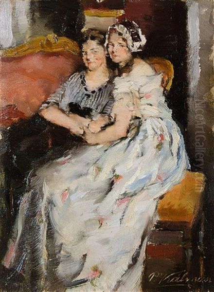 Zwei Junge Frauen Auf Dem Sofa Oil Painting by Peter Kalman