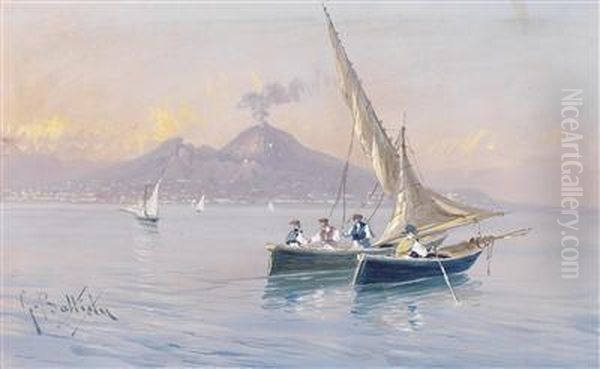 A View Of Naples And Vesuvius Oil Painting by Giovanni Battista