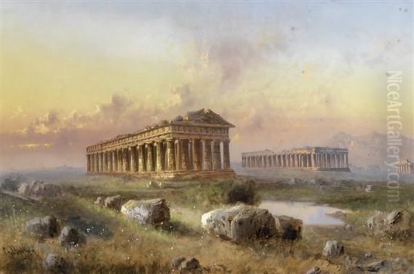 The Temple Of Paestum Oil Painting by Giovanni Battista