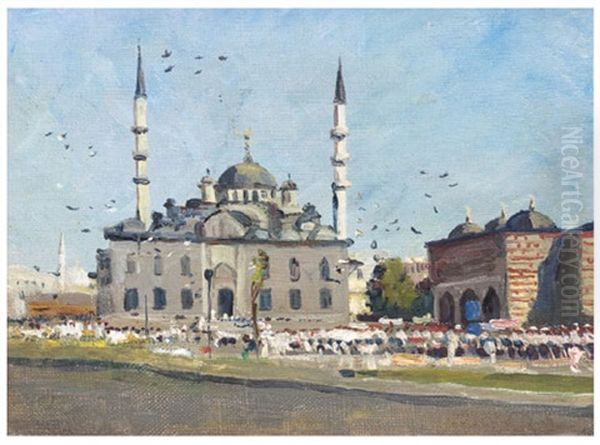 Yeni Cami Oil Painting by Naci Kalmukoglu