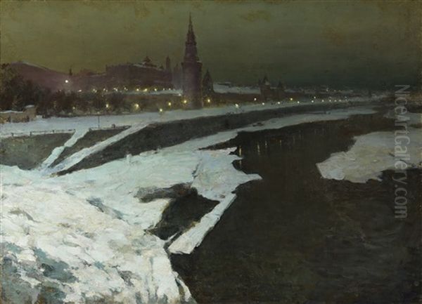 The Kremlin By Night Oil Painting by Ivan Leonardovich Kalmykov