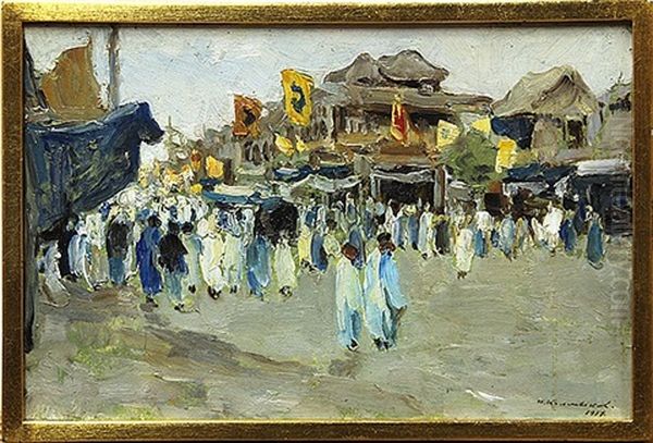 Chinese City Scene Oil Painting by Ivan Leonardovich Kalmykov