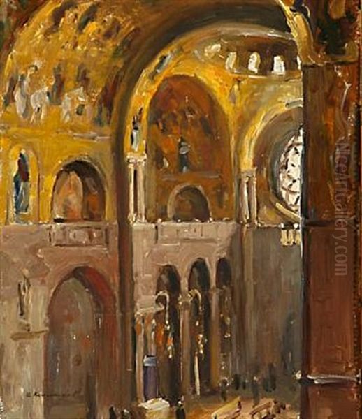 Church Interior Oil Painting by Ivan Leonardovich Kalmykov