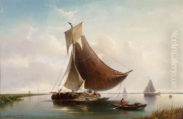 Beim Abladen Eines Segelschiffes Oil Painting by Eduard Charles Louis Kalshoven