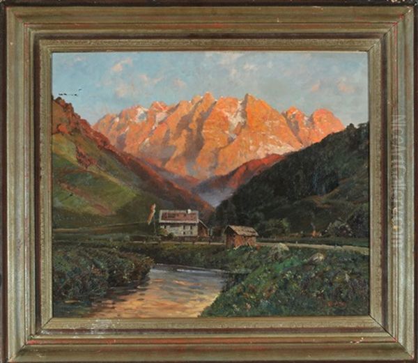 Alpengluhen Im Wettersteingebirge Von Ehrwald Aus Oil Painting by Karl Kaltenmoser