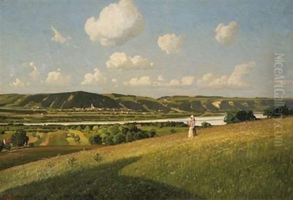 Landschaft An Der Isar Im Sommer Oil Painting by Karl Kaltenmoser