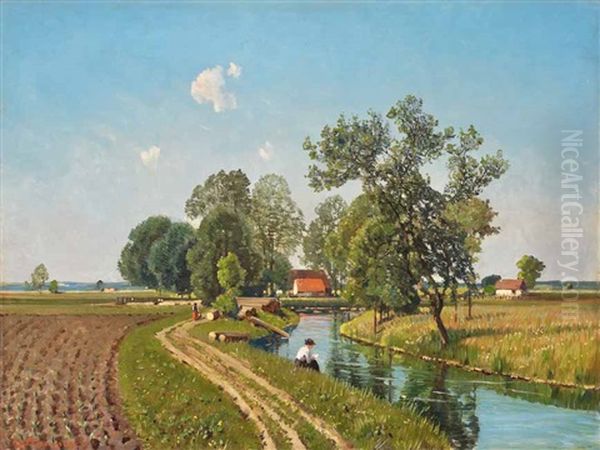 Sommerlandschaft Mit Bachlauf Bei Freising Oil Painting by Karl Kaltenmoser