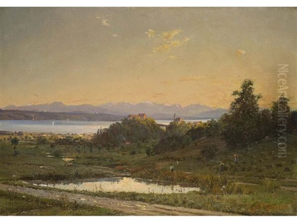 Blick Auf Starnberg Mit Altem Schloss Und Kirche Uber Dem Starnberger See Oil Painting by Karl Kaltenmoser