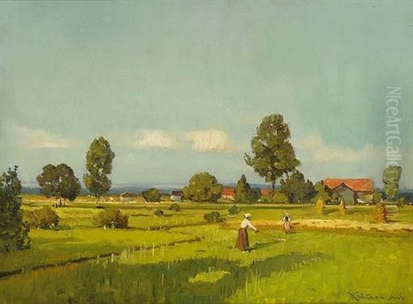 Erntenlandschaft Mit Weitem Blick In Das Land Oil Painting by Karl Kaltenmoser