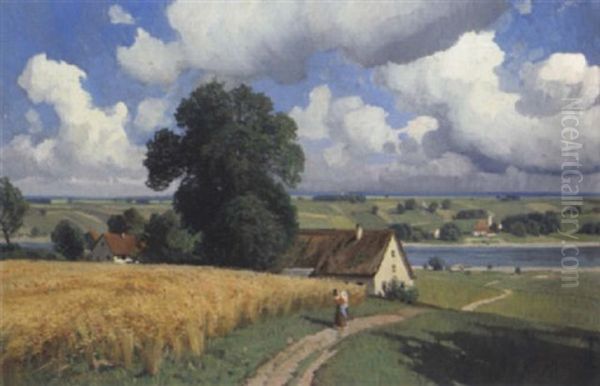 Eine Sommerlandschaft Mit Getreidefeld Oil Painting by Karl Kaltenmoser