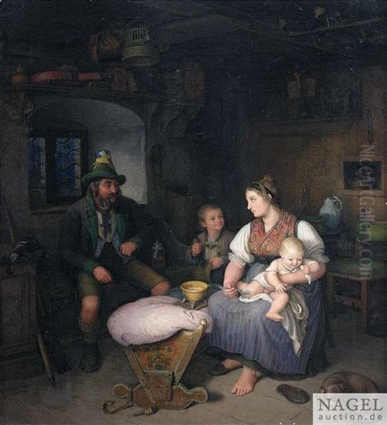 Bauernfamilie In Der Stube Oil Painting by Kaspar Kaltenmoser