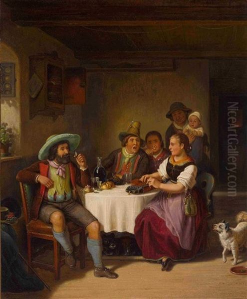 Wirtsstube Mit Musizierenden Bauern Oil Painting by Kaspar Kaltenmoser