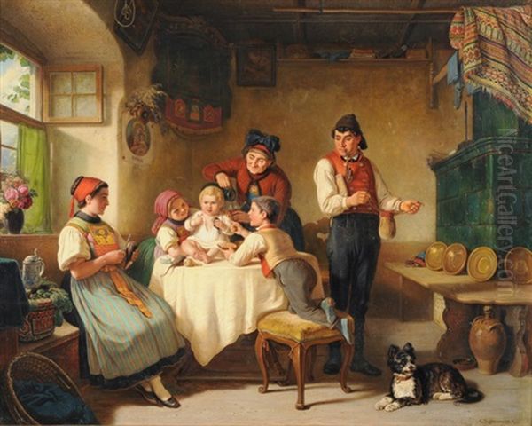 Familie In Der Stube Oil Painting by Kaspar Kaltenmoser