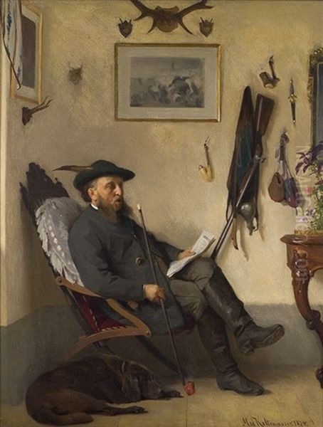 The Hunter's Leisure Hour Oil Painting by Max Kaltenmoser