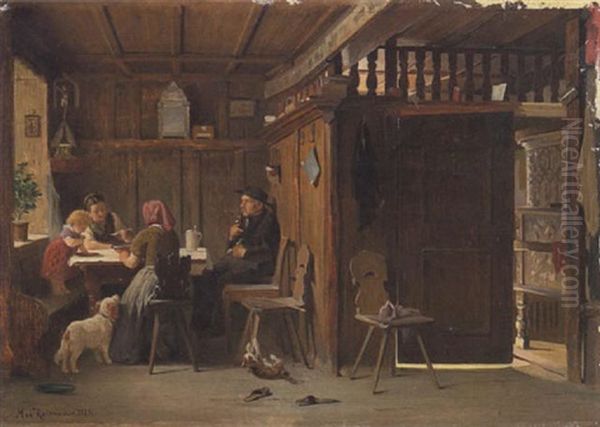 Mittagsmahlzeit In Der Bauernstube In Der Bauernstube Oil Painting by Max Kaltenmoser