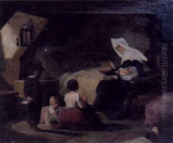 Am Sterbebett Oil Painting by Max Kaltenmoser