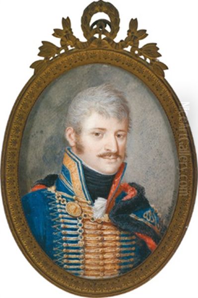 Bildnis Eines Ungarischen Husaren In Uniform Oil Painting by Joseph Kaltner