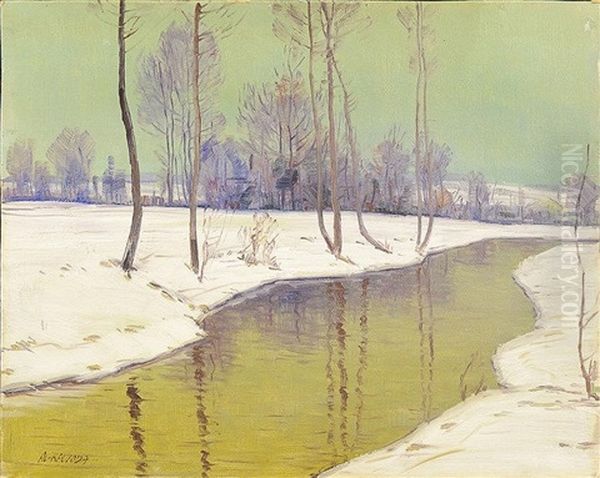 Winter Landscape Oil Painting by Alois Kalvoda