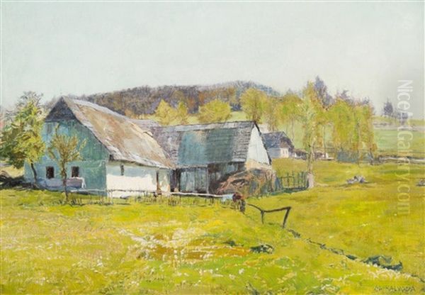 Spring In The Village Oil Painting by Alois Kalvoda